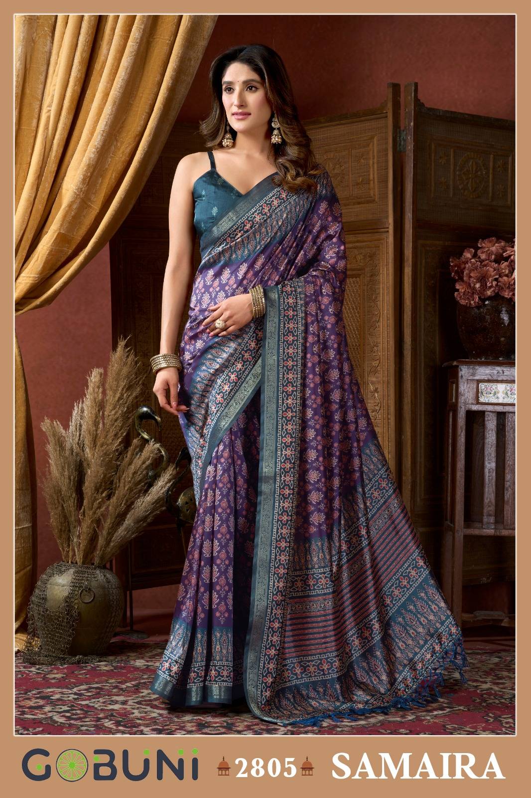 Samaira By Gobuni 2801 To 2806 Series Indian Traditional Wear Collection Fancy Colorful Party Wear Cluster Digital Saree At Wholesale Price